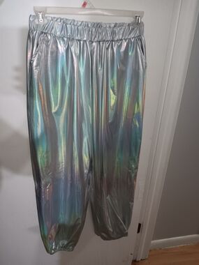 Holographic Silver Jogger Pants